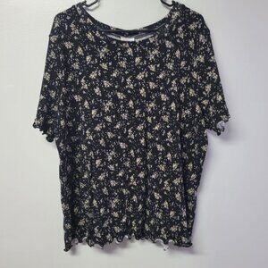 Lularoe Kelly Shirt Top Floral Black Womens Plus Size 3XL Short Sleeve Summer‎